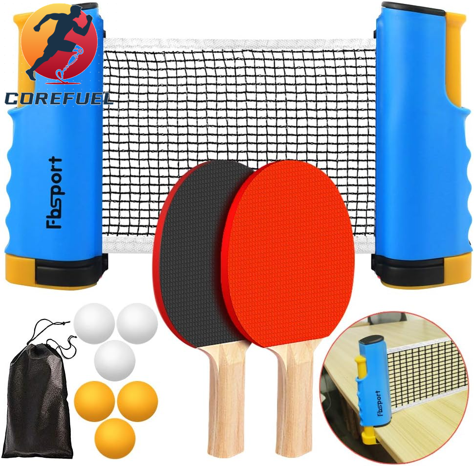 FBSPORT Ping Pong Paddle Set, Portable Table Tennis Set with Retractable Net,Rackets,Balls and Carry Bag for Indoor/Outdoor Games