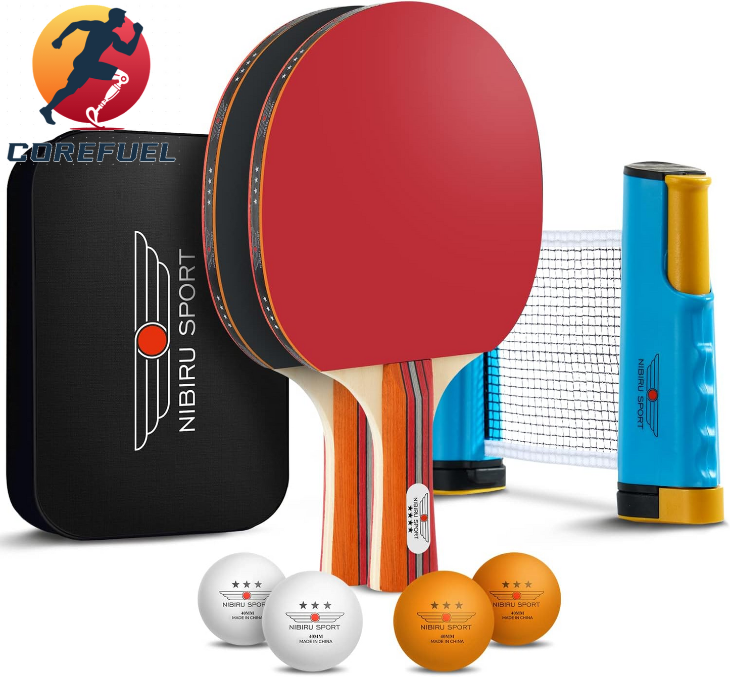NIBIRU SPORT Professional Ping Pong Paddle Sets - 2 Player or 4 Player Table Tennis Paddles, Retractable Net, Pingpong Balls and Carry Bag Storage Case - Table Tennis Equipment & Ping Pong Accessories