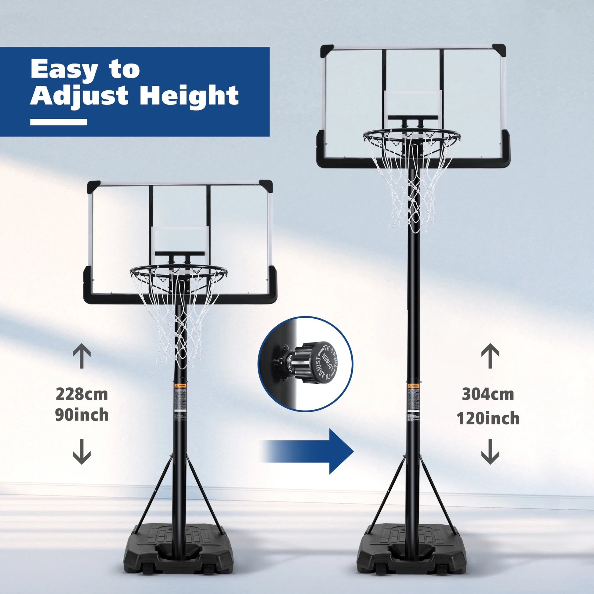 44" Basketball Hoop Portable Basketball System with Adjustable Height with Big Backboard & Large Base for Youth Adults Family Indoor Outdoor