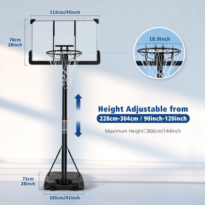 44" Basketball Hoop Portable Basketball System with Adjustable Height with Big Backboard & Large Base for Youth Adults Family Indoor Outdoor