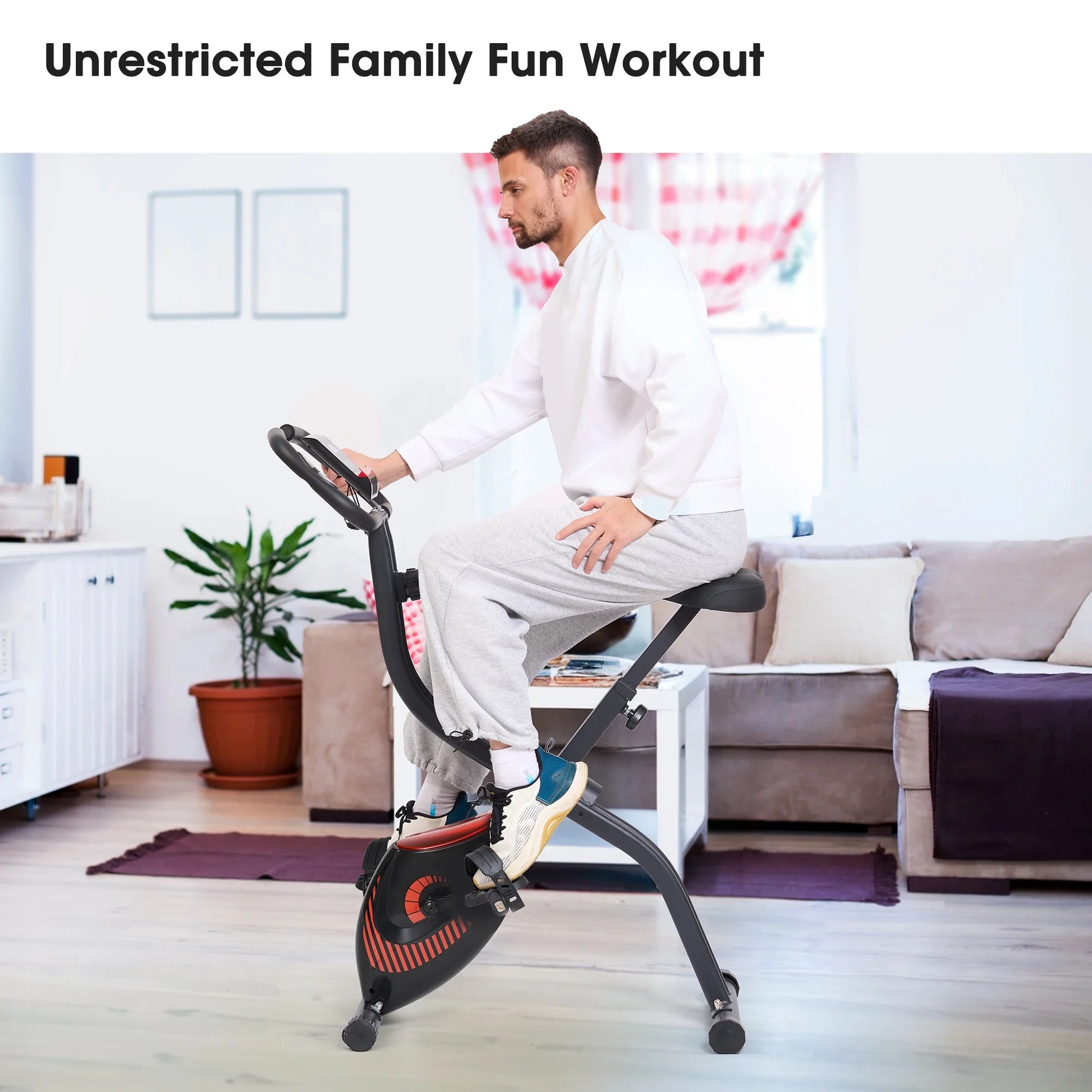 Exercise Bike Folding Stationary Bike Recumbent Exercise Bike Machine Home with LCD Monitor Phone Holder Portable