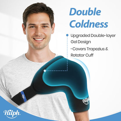 Shoulder Ice Pack Wrap for Rotator Cuff & Arm, Double-Layer Gel Shoulder Cold Therapy Wrap with Compression for Targeted Area, Easy to Put on & Take Off, Flexible Fit for Men & Women, Medium