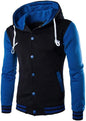 Mens Hooded Baseball Varsity Jacket Causal Slim Fit Bomber Jackets Long Sleeve Letterman Coat Hoodie Sweatshirt Blue