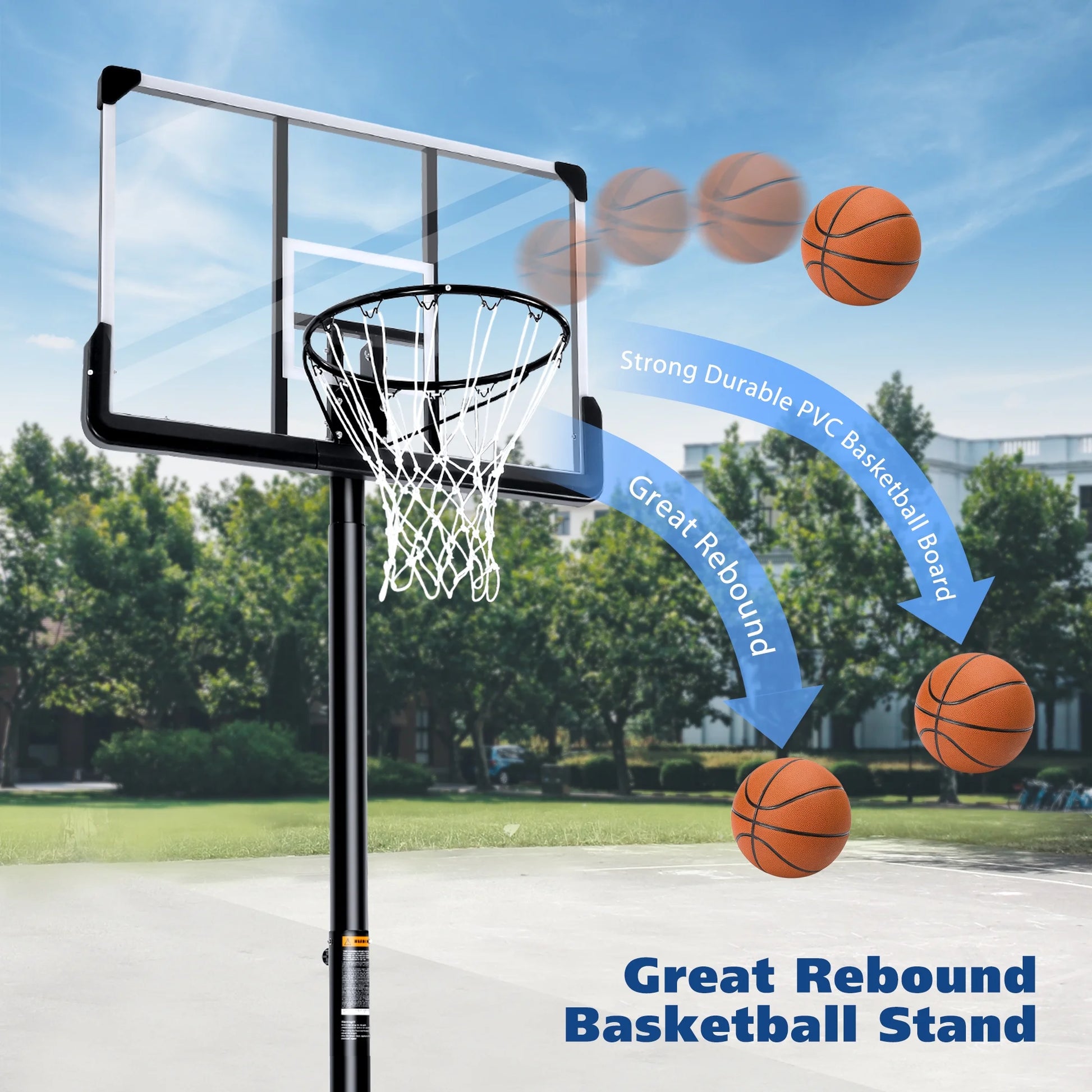 44" Basketball Hoop Portable Basketball System with Adjustable Height with Big Backboard & Large Base for Youth Adults Family Indoor Outdoor
