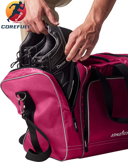 Athletico Bowling Bag for Single Ball - Single Ball Tote Bag with Padded Ball Holder - Fits a Single Pair of Bowling Shoes up to Mens Size 14
