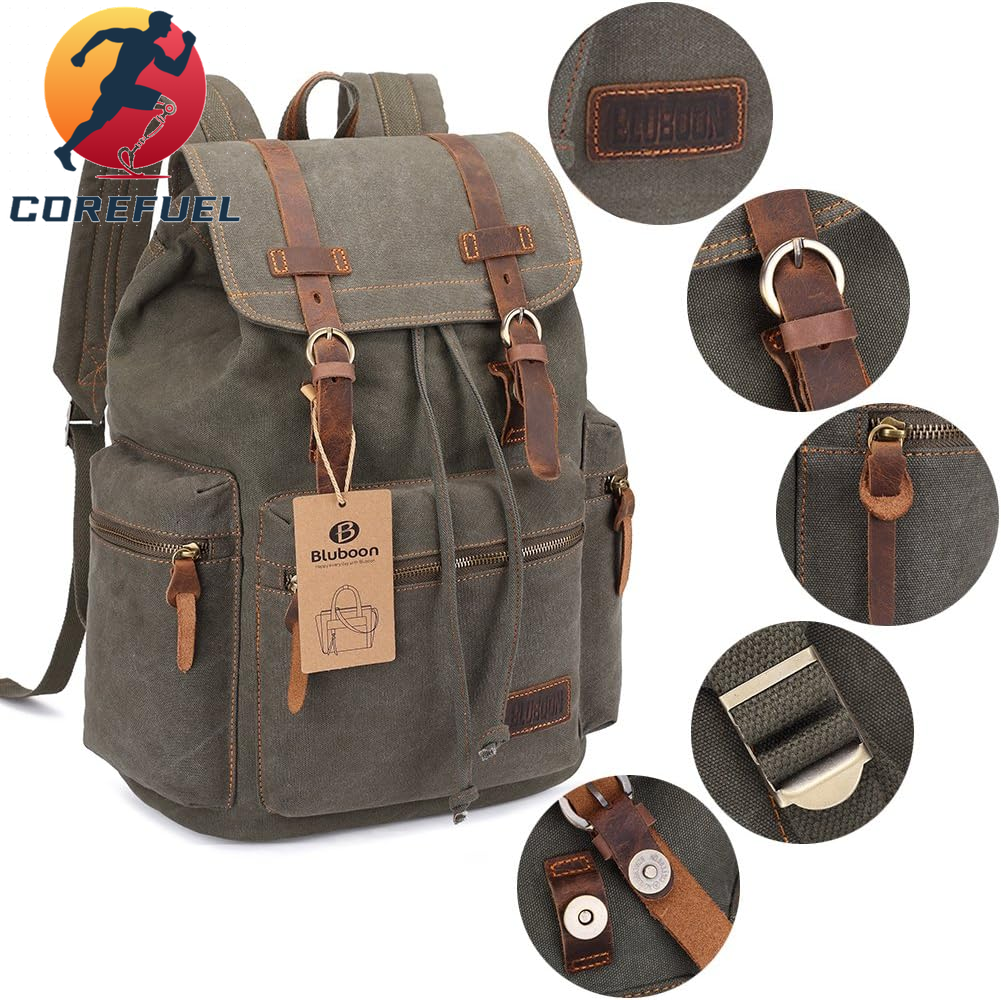 Bluboon Vintage Backpack Leather Trim Casual Bookbag Men Women Laptop Travel Rucksack