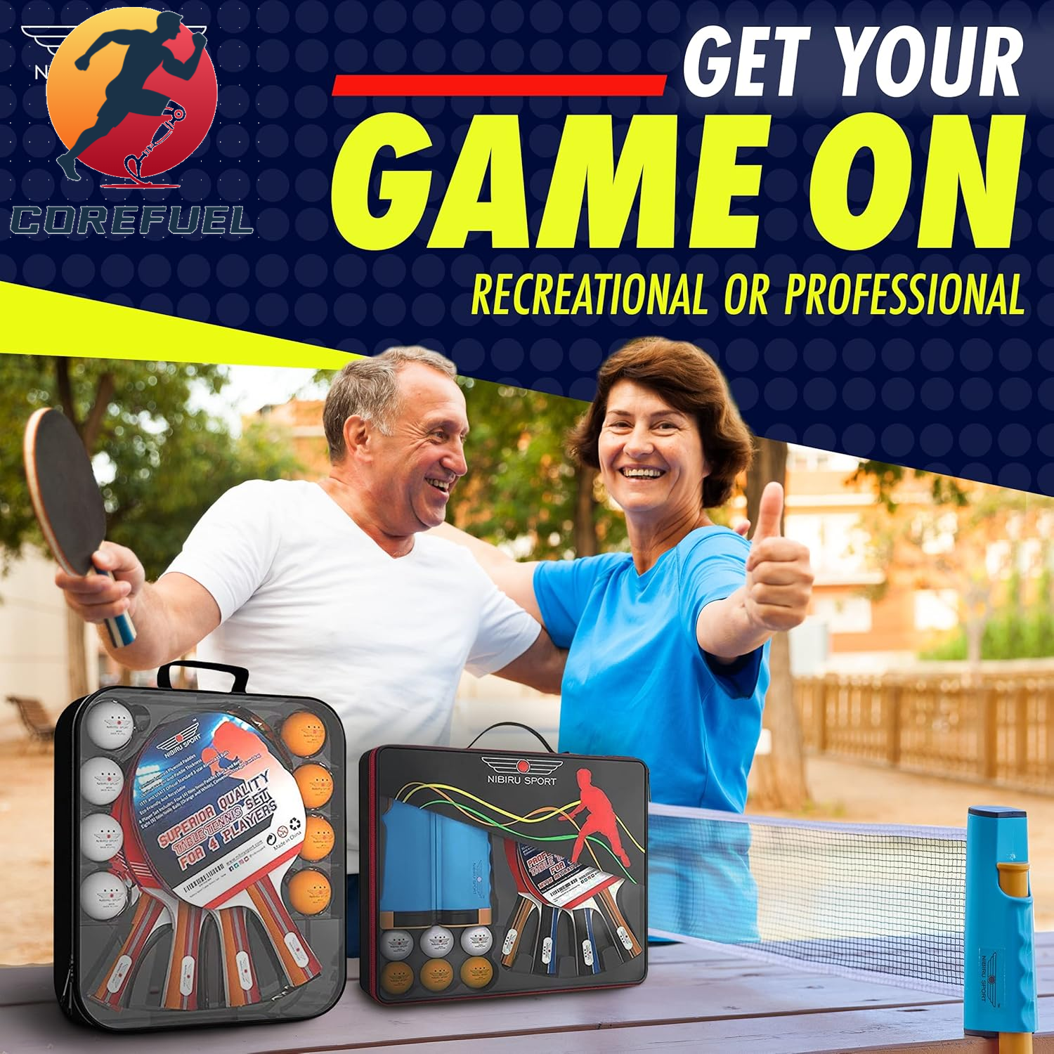 NIBIRU SPORT Professional Ping Pong Paddle Sets - 2 Player or 4 Player Table Tennis Paddles, Retractable Net, Pingpong Balls and Carry Bag Storage Case - Table Tennis Equipment & Ping Pong Accessories