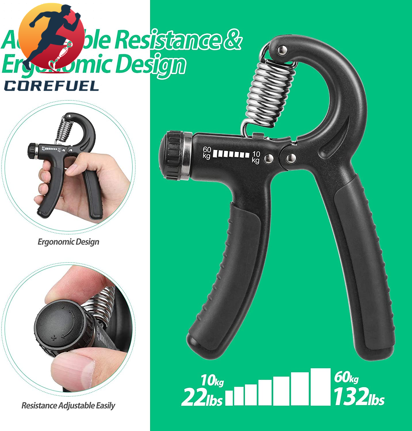 NIYIKOW Grip Strength Trainer, Hand Grip Strengthener, Adjustable Resistance 22-132Lbs (10-60Kg), Forearm Strengthener, Perfect for Musicians Athletes