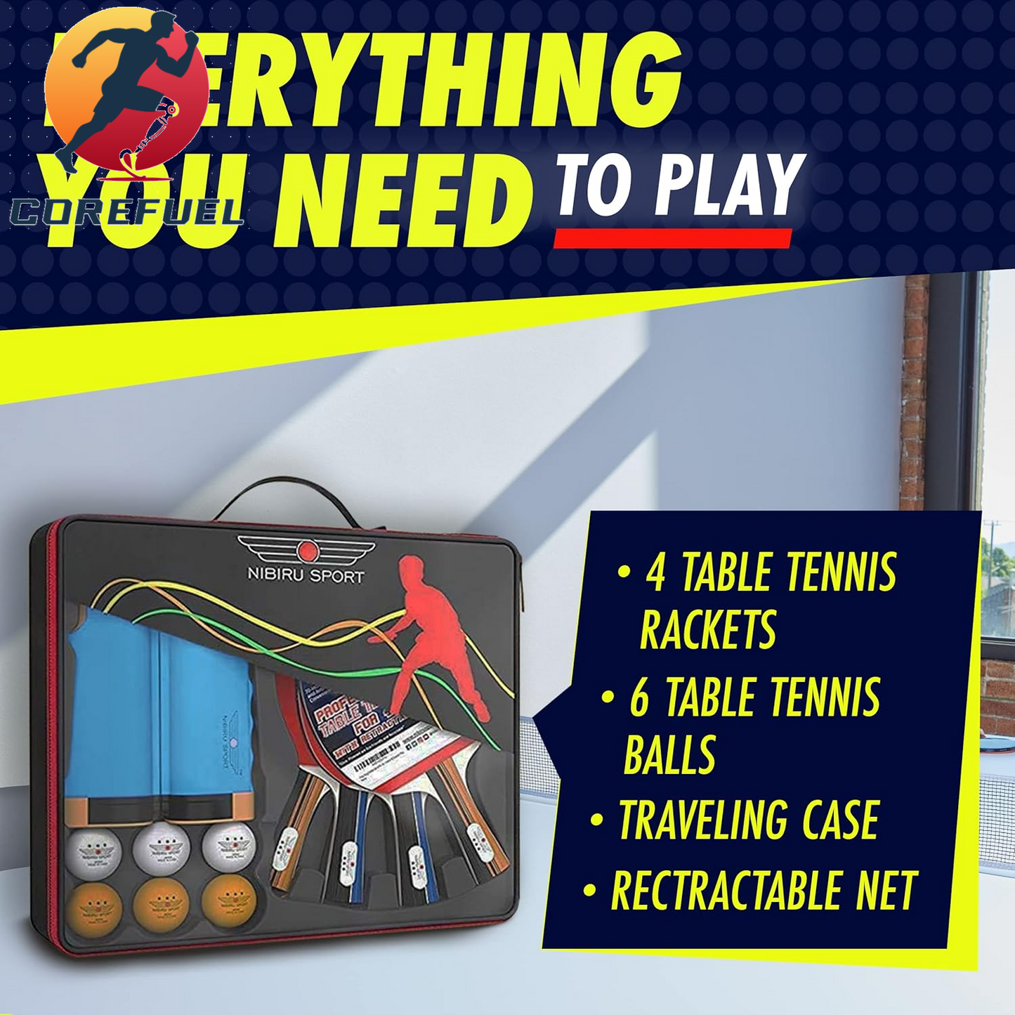 NIBIRU SPORT Professional Ping Pong Paddle Sets - 2 Player or 4 Player Table Tennis Paddles, Retractable Net, Pingpong Balls and Carry Bag Storage Case - Table Tennis Equipment & Ping Pong Accessories