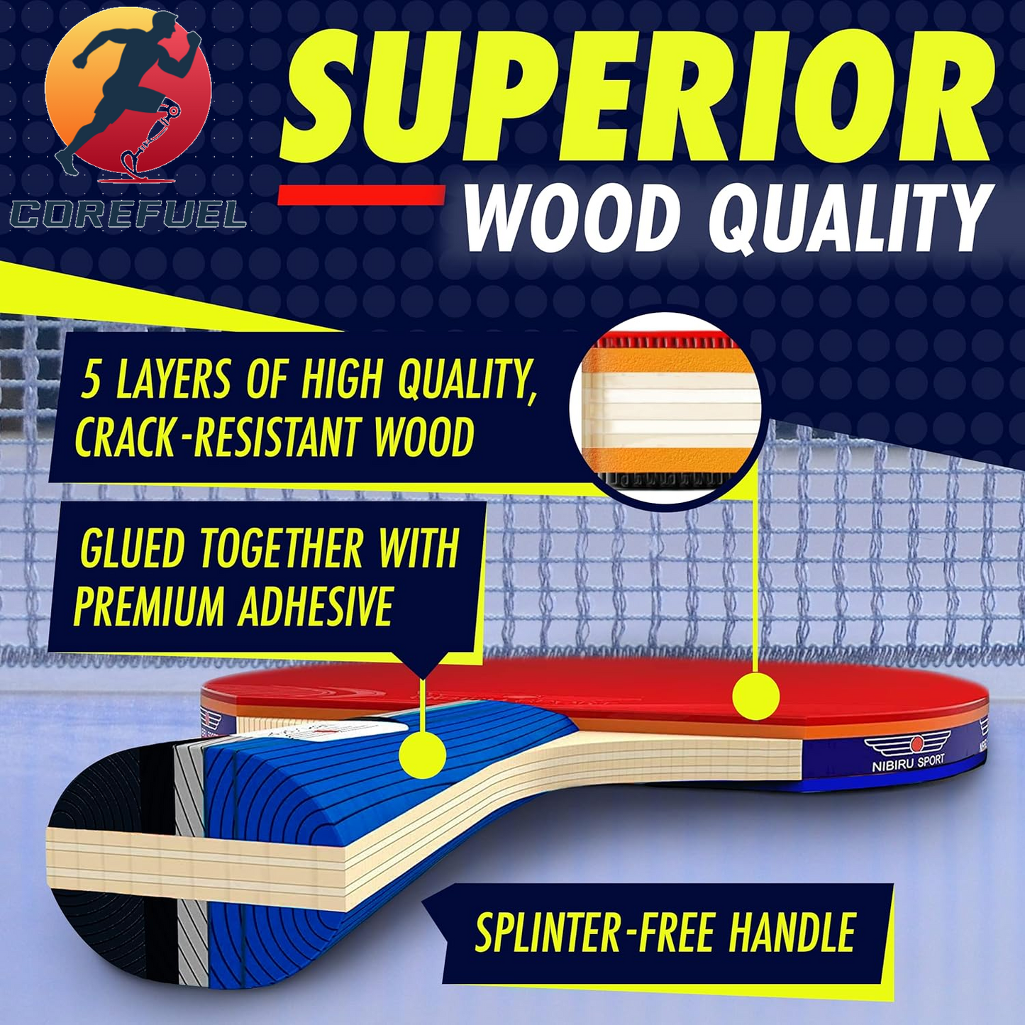 NIBIRU SPORT Professional Ping Pong Paddle Sets - 2 Player or 4 Player Table Tennis Paddles, Retractable Net, Pingpong Balls and Carry Bag Storage Case - Table Tennis Equipment & Ping Pong Accessories