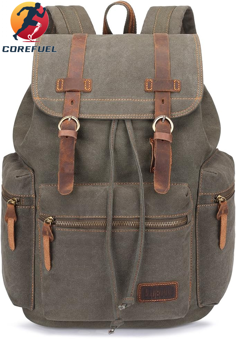 Bluboon Vintage Backpack Leather Trim Casual Bookbag Men Women Laptop Travel Rucksack