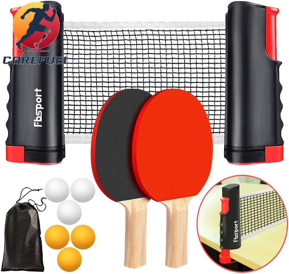 FBSPORT Ping Pong Paddle Set, Portable Table Tennis Set with Retractable Net,Rackets,Balls and Carry Bag for Indoor/Outdoor Games