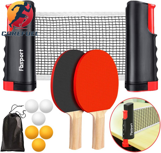 FBSPORT Ping Pong Paddle Set, Portable Table Tennis Set with Retractable Net,Rackets,Balls and Carry Bag for Indoor/Outdoor Games