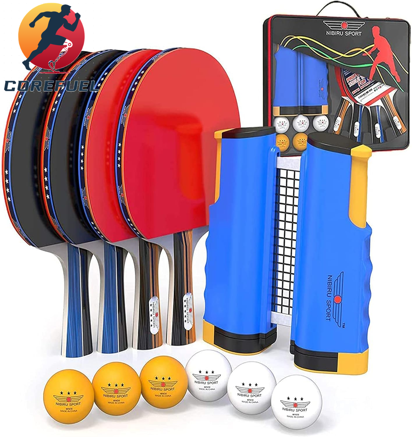NIBIRU SPORT Professional Ping Pong Paddle Sets - 2 Player or 4 Player Table Tennis Paddles, Retractable Net, Pingpong Balls and Carry Bag Storage Case - Table Tennis Equipment & Ping Pong Accessories
