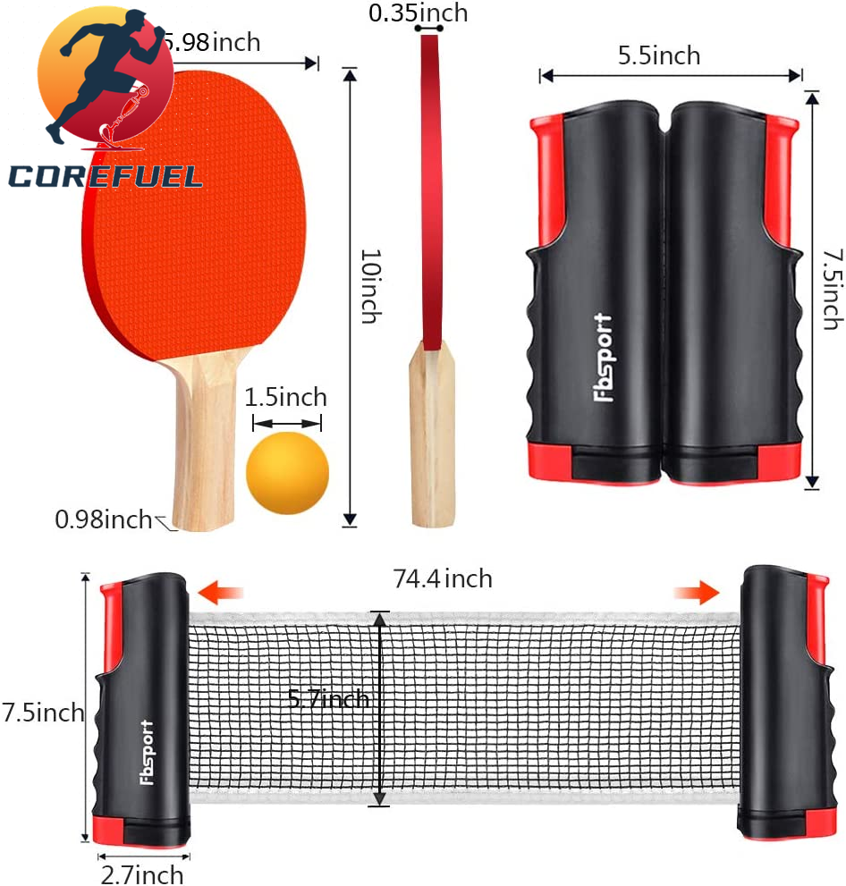 FBSPORT Ping Pong Paddle Set, Portable Table Tennis Set with Retractable Net,Rackets,Balls and Carry Bag for Indoor/Outdoor Games