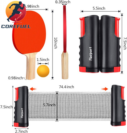 FBSPORT Ping Pong Paddle Set, Portable Table Tennis Set with Retractable Net,Rackets,Balls and Carry Bag for Indoor/Outdoor Games
