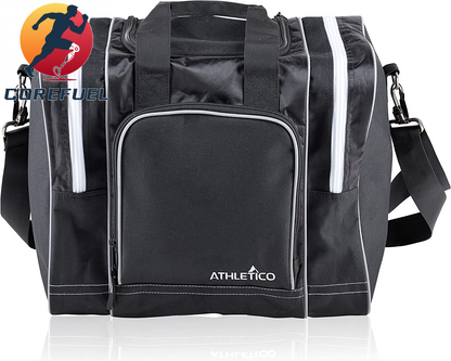 Athletico Bowling Bag for Single Ball - Single Ball Tote Bag with Padded Ball Holder - Fits a Single Pair of Bowling Shoes up to Mens Size 14