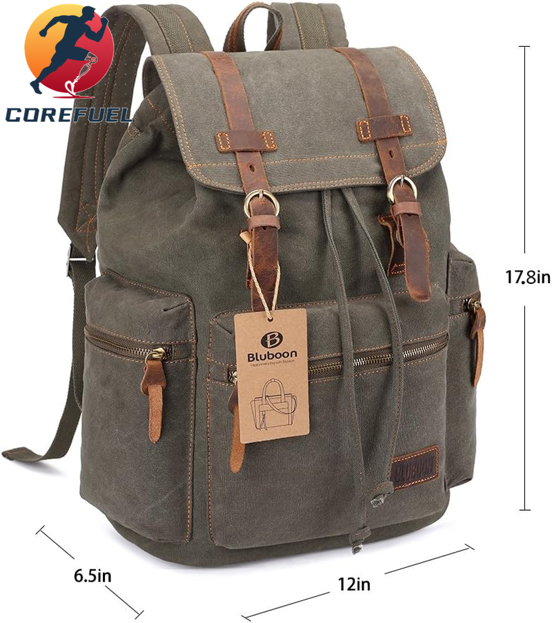 Bluboon Vintage Backpack Leather Trim Casual Bookbag Men Women Laptop Travel Rucksack