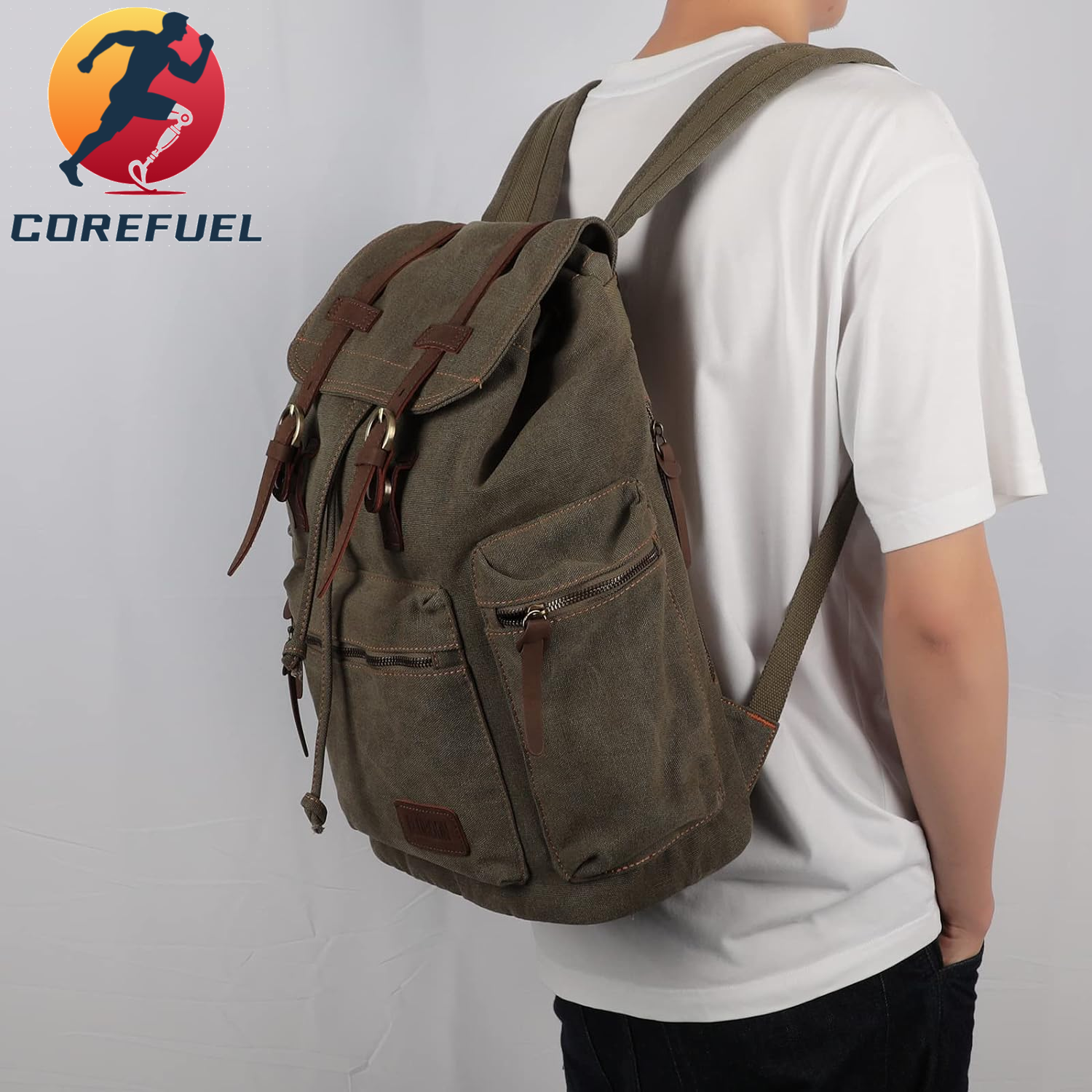 Bluboon Vintage Backpack Leather Trim Casual Bookbag Men Women Laptop Travel Rucksack