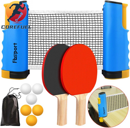 FBSPORT Ping Pong Paddle Set, Portable Table Tennis Set with Retractable Net,Rackets,Balls and Carry Bag for Indoor/Outdoor Games