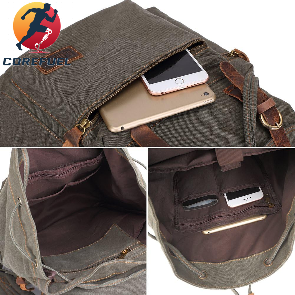 Bluboon Vintage Backpack Leather Trim Casual Bookbag Men Women Laptop Travel Rucksack