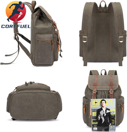 Bluboon Vintage Backpack Leather Trim Casual Bookbag Men Women Laptop Travel Rucksack