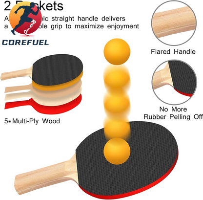 FBSPORT Ping Pong Paddle Set, Portable Table Tennis Set with Retractable Net,Rackets,Balls and Carry Bag for Indoor/Outdoor Games