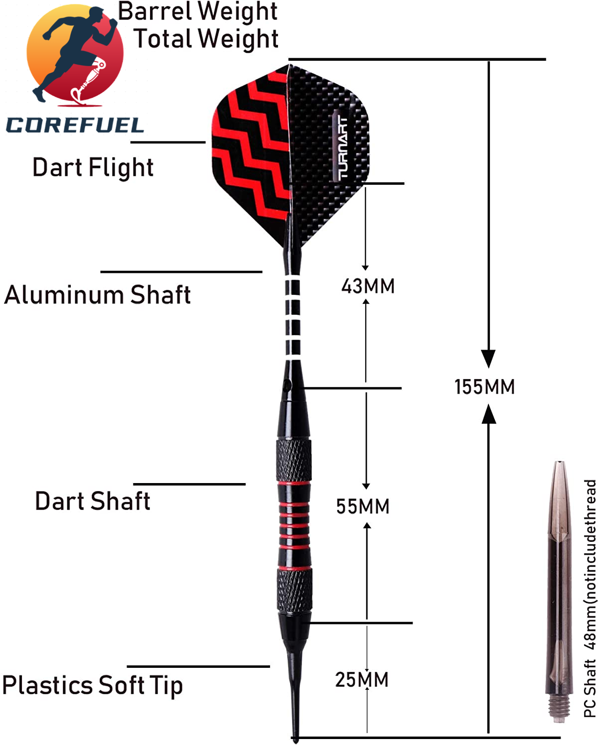 Turnart Darts Plastic Tip - Professional Soft Tip Darts Set for Electronic Dartboard 9 Pcs 18 Grams with 50 Extra Tips 9 Shafts 27 Flights Tool Kit Flight Protectors and Gift Darts Case