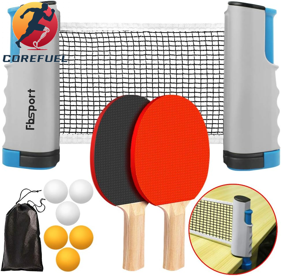 FBSPORT Ping Pong Paddle Set, Portable Table Tennis Set with Retractable Net,Rackets,Balls and Carry Bag for Indoor/Outdoor Games