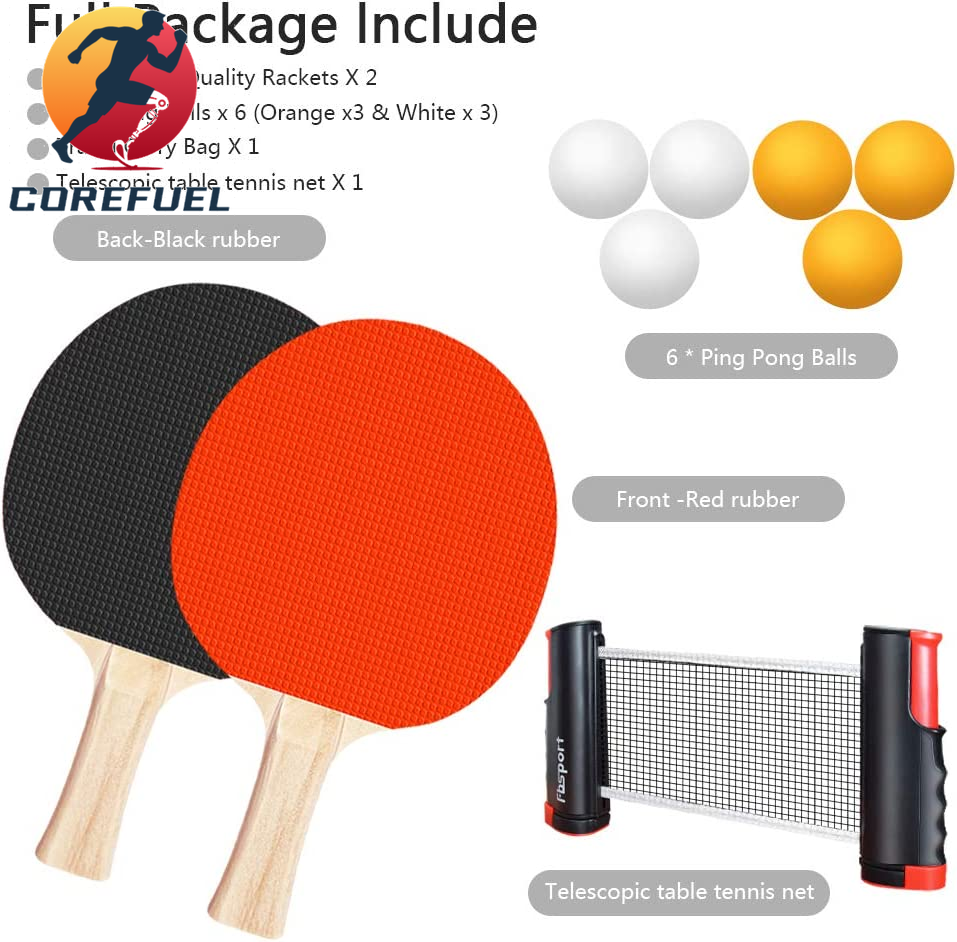 FBSPORT Ping Pong Paddle Set, Portable Table Tennis Set with Retractable Net,Rackets,Balls and Carry Bag for Indoor/Outdoor Games
