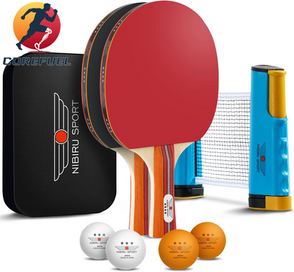 NIBIRU SPORT Professional Ping Pong Paddle Sets - 2 Player or 4 Player Table Tennis Paddles, Retractable Net, Pingpong Balls and Carry Bag Storage Case - Table Tennis Equipment & Ping Pong Accessories