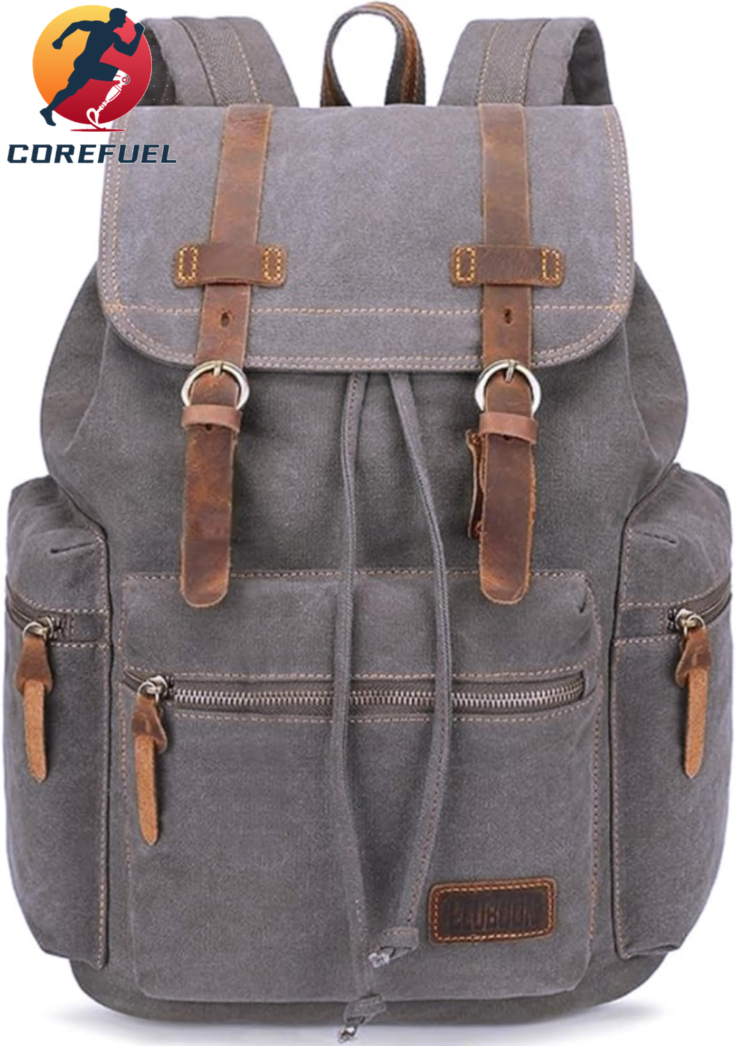 Bluboon Vintage Backpack Leather Trim Casual Bookbag Men Women Laptop Travel Rucksack