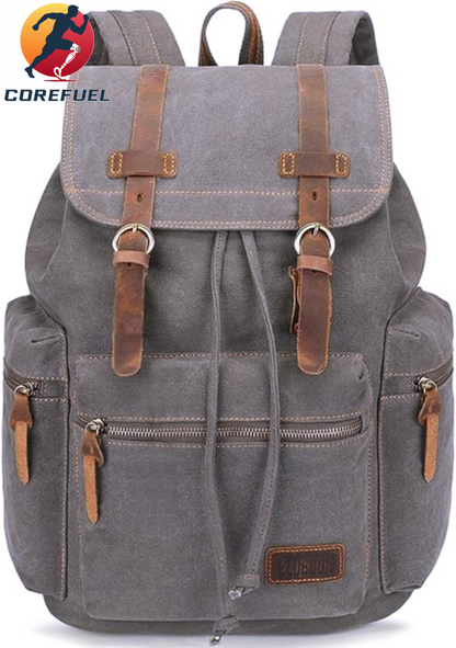 Bluboon Vintage Backpack Leather Trim Casual Bookbag Men Women Laptop Travel Rucksack