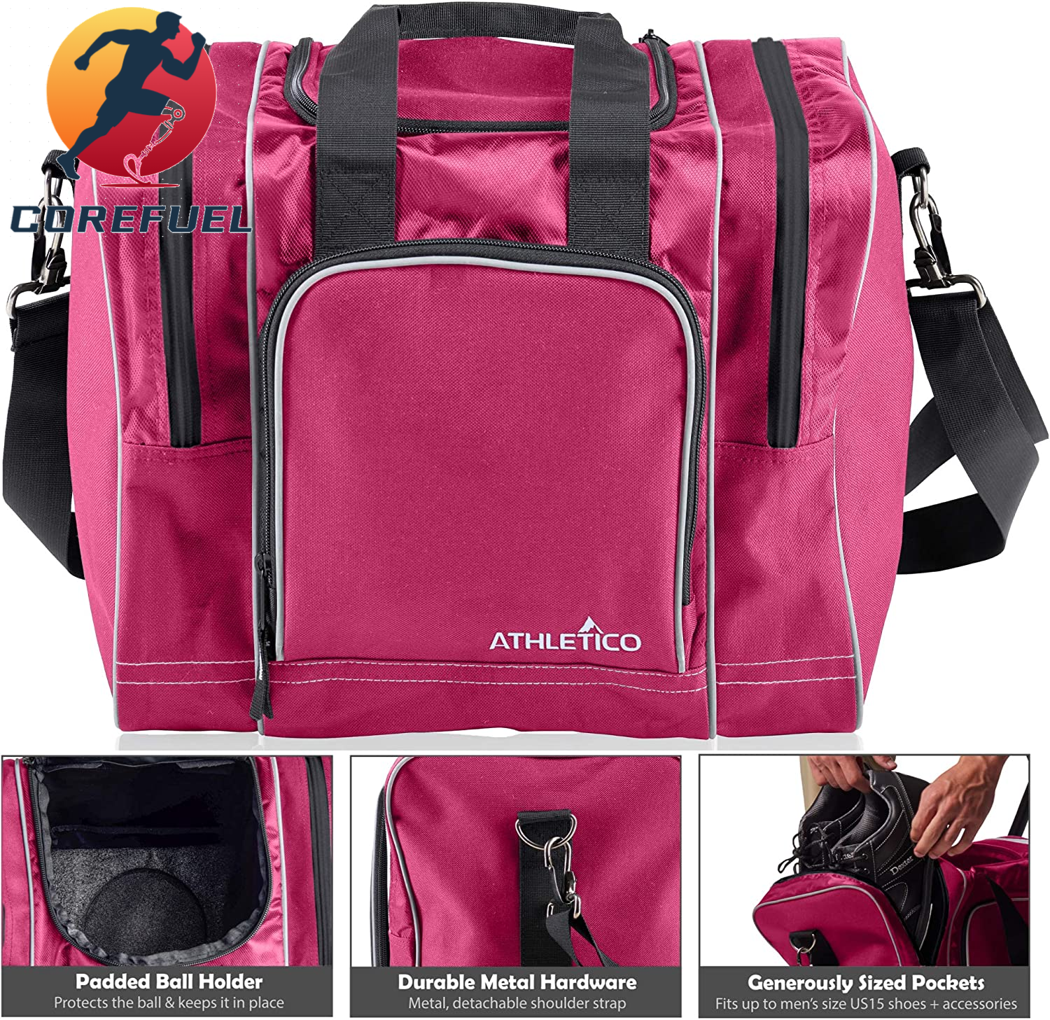 Athletico Bowling Bag for Single Ball - Single Ball Tote Bag with Padded Ball Holder - Fits a Single Pair of Bowling Shoes up to Mens Size 14