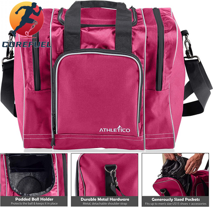 Athletico Bowling Bag for Single Ball - Single Ball Tote Bag with Padded Ball Holder - Fits a Single Pair of Bowling Shoes up to Mens Size 14
